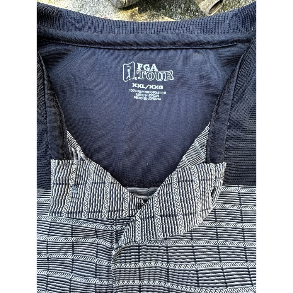 PGA Tour Golf Polo Shirt Men Size XXL Short Sleeve Black & Gray Pattern - Picture 3 of 6